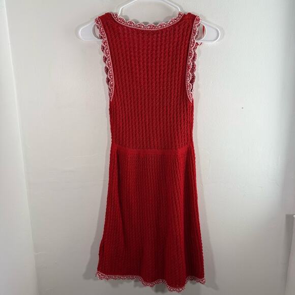 Zara Red White Pointelle Knit Scallop Hem Mini Dress Small Blogger Favorite - Picture 14 of 15